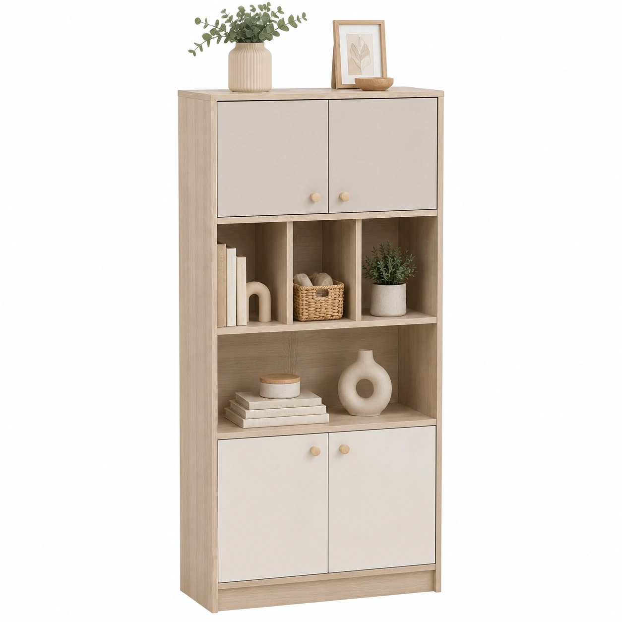 Armario estanteria minimalista de madera clara-loftmira