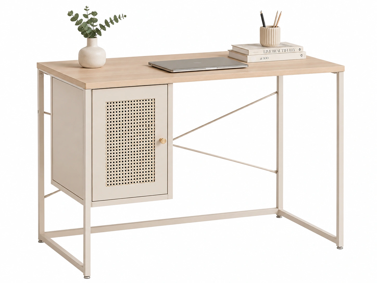 Escritorio moderno con puerta de rejilla beige-loftmira