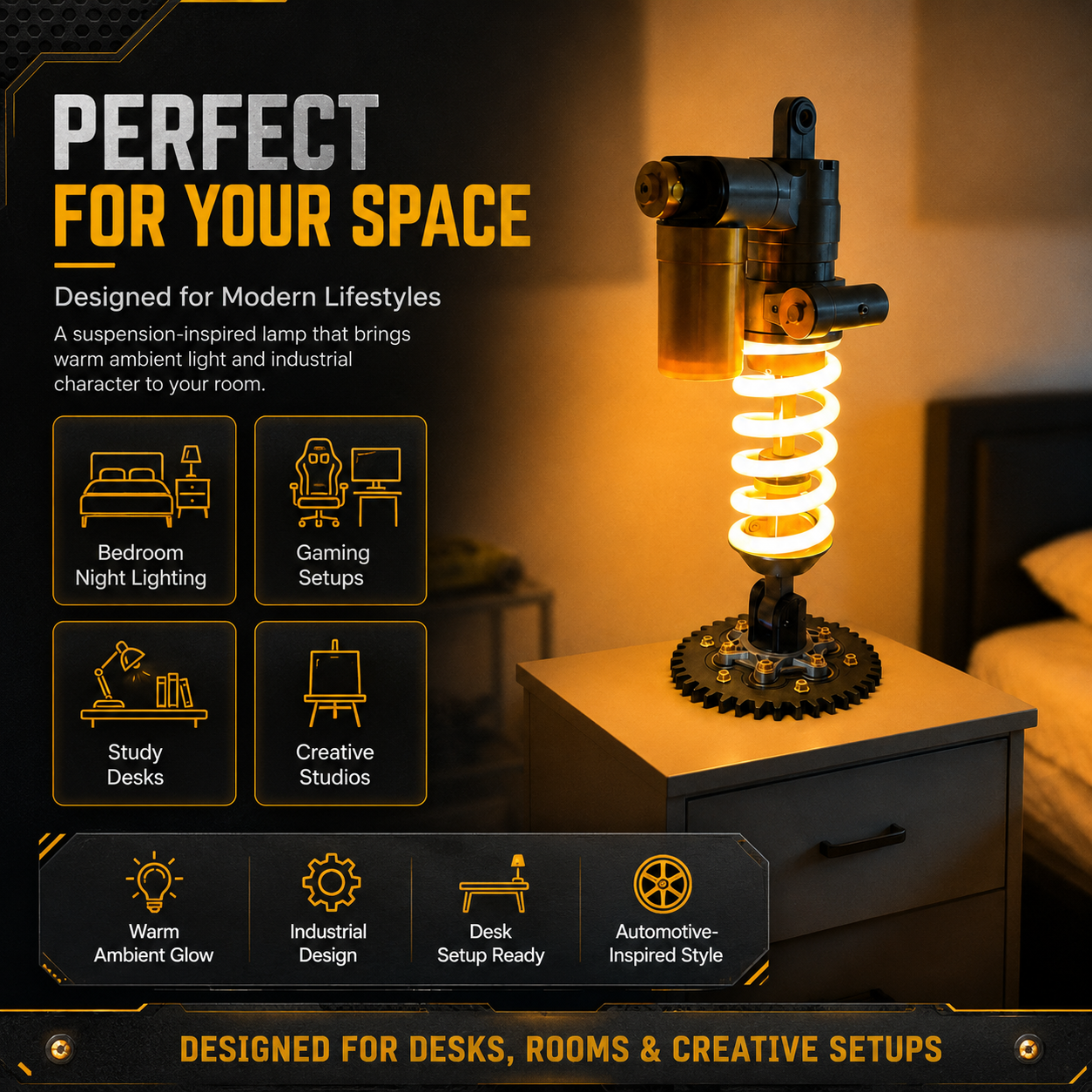 Mechanical Desk Lamp, Shock Absorber Design LED Light for Gaming Room & Car Lovers