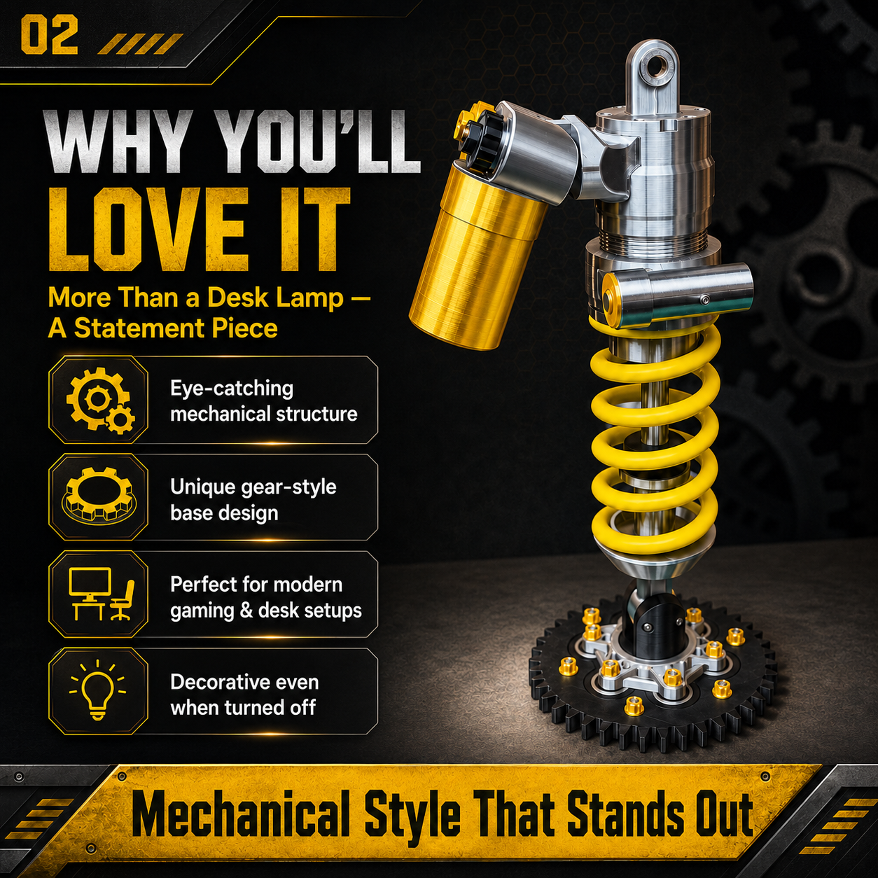 Mechanical Desk Lamp, Shock Absorber Design LED Light for Gaming Room & Car Lovers