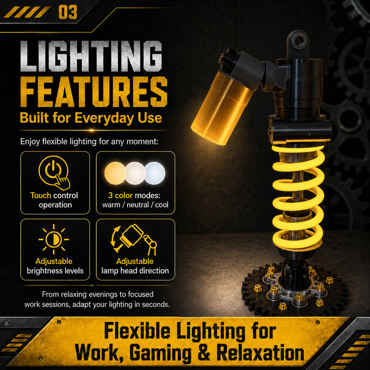 Mechanical Desk Lamp, Shock Absorber Design LED Light for Gaming Room & Car Lovers