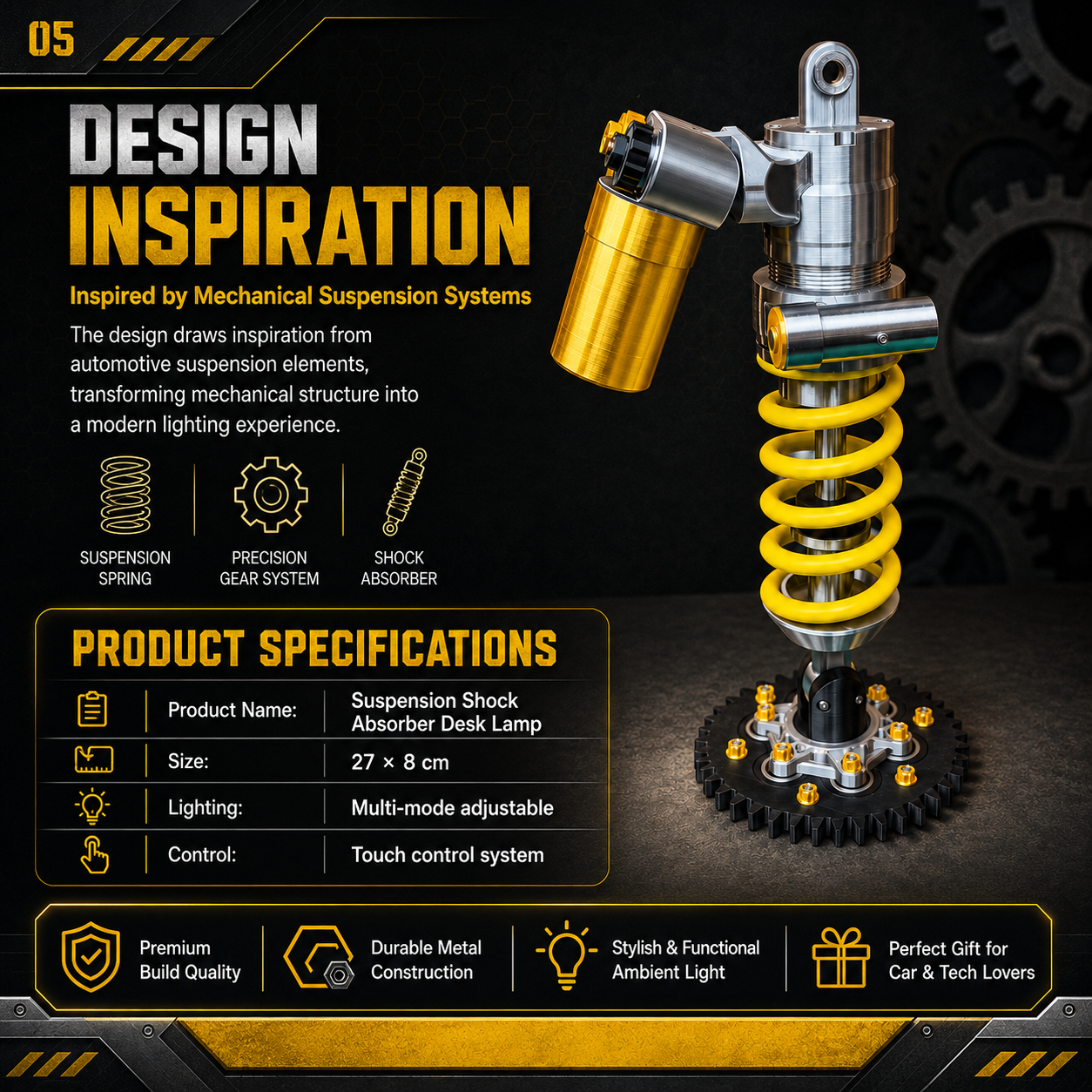 Mechanical Desk Lamp, Shock Absorber Design LED Light for Gaming Room & Car Lovers