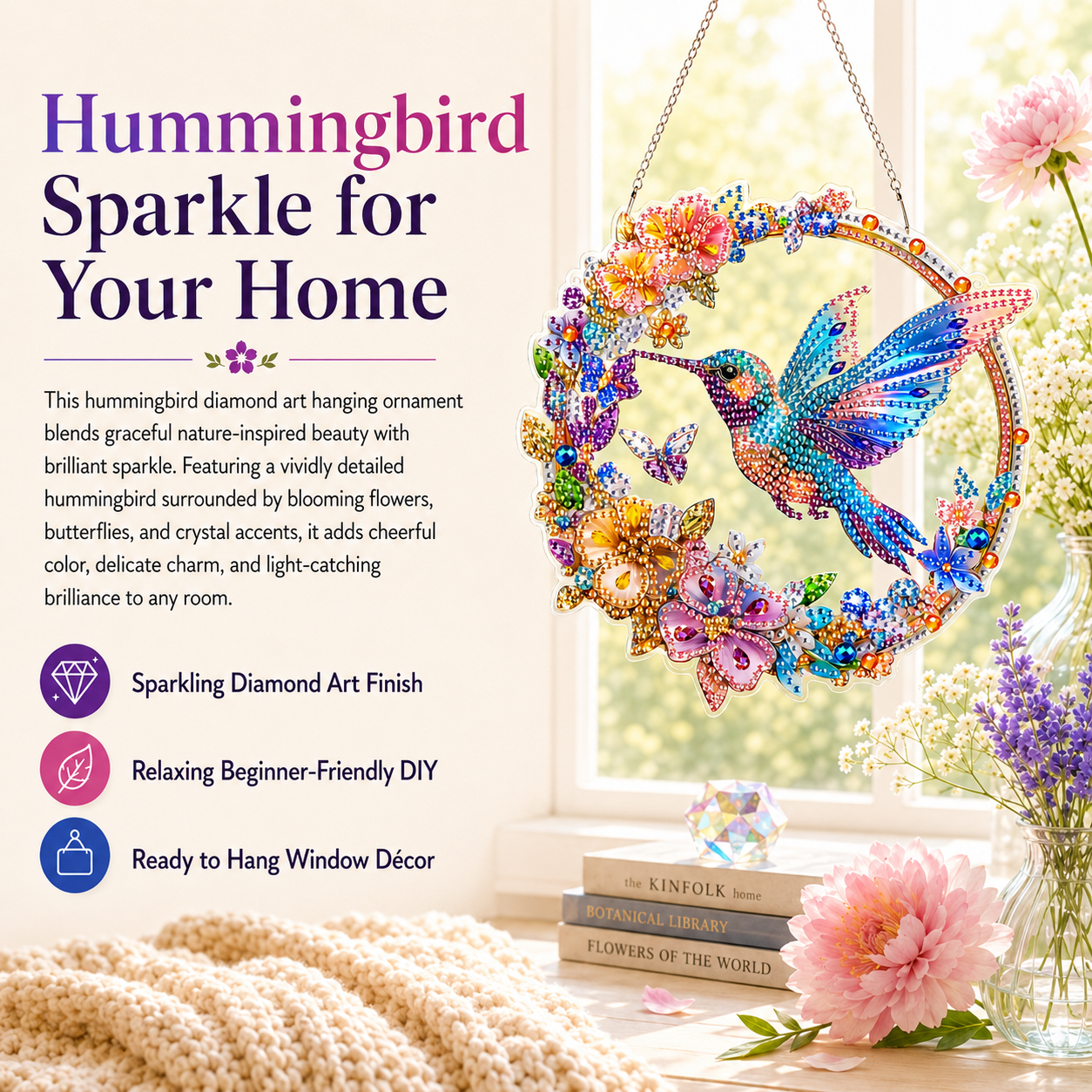 🔥Buy 1 Get 1 free,🐦 Hummingbird Diamond Art Hanging Ornament Kit – Sparkling DIY Window Ornament