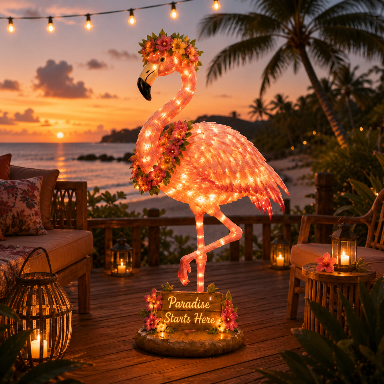 Flamingo Glow Garden Sculpture – Tropical Pink Light-Up Yard Decor for Backyard & Patio Nights
