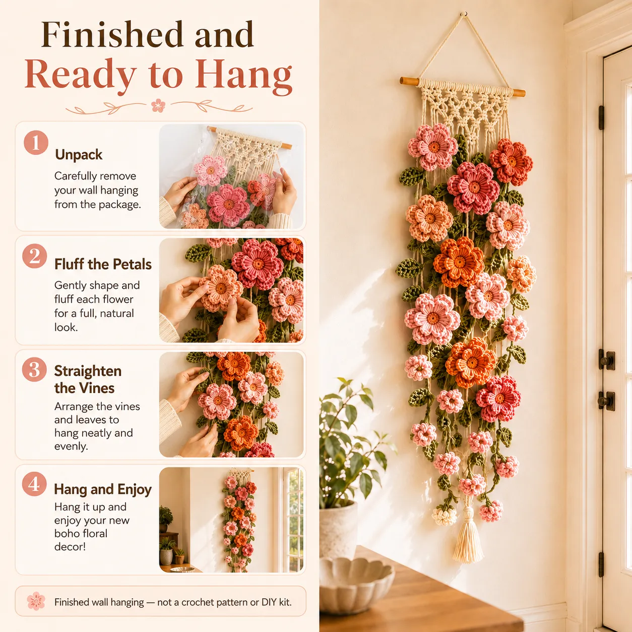 Boho Crochet Flower Wall Hanging Decor
