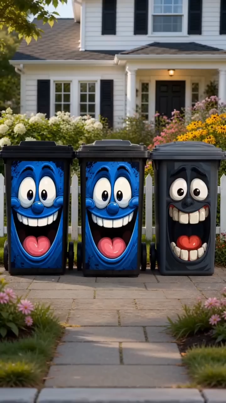 Funny Face Trash Can Sticker - Self-Adhesive Kitchen Bin Decal For Home Decor