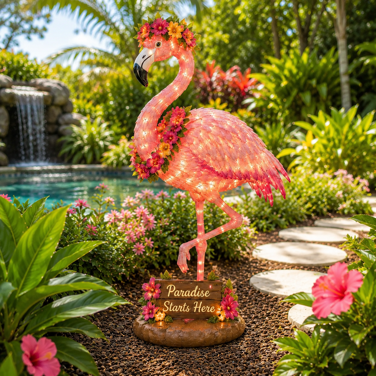 Flamingo Glow Garden Sculpture – Tropical Pink Light-Up Yard Decor for Backyard & Patio Nights