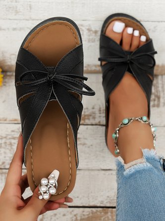 Casual bow-knot openwork comfortable wedge sandals