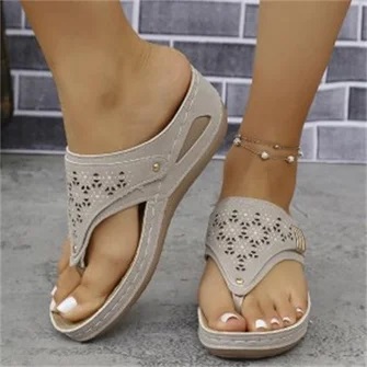 Plain Summer Pu Vintage Wedge Sandal