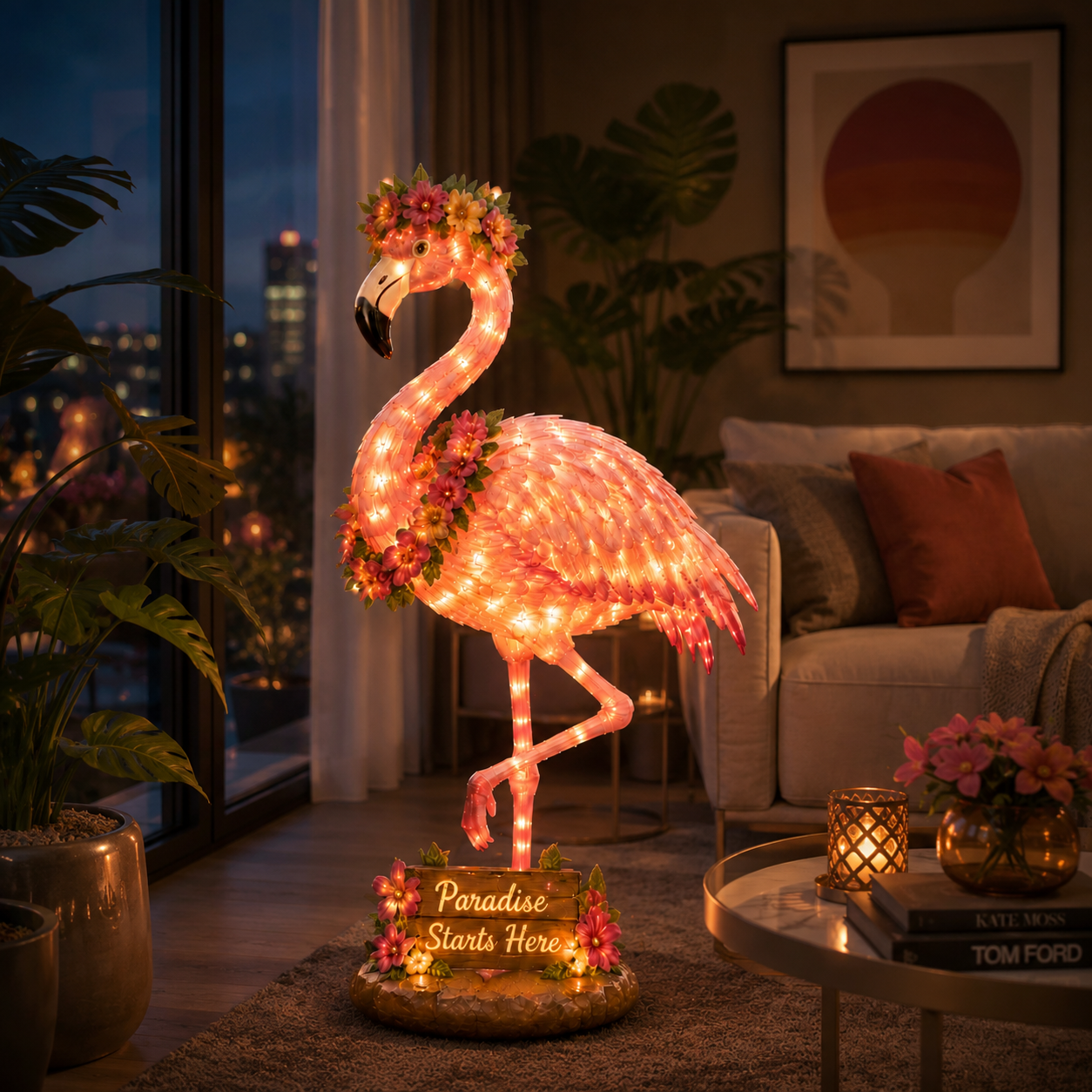 Flamingo Glow Garden Sculpture – Tropical Pink Light-Up Yard Decor for Backyard & Patio Nights