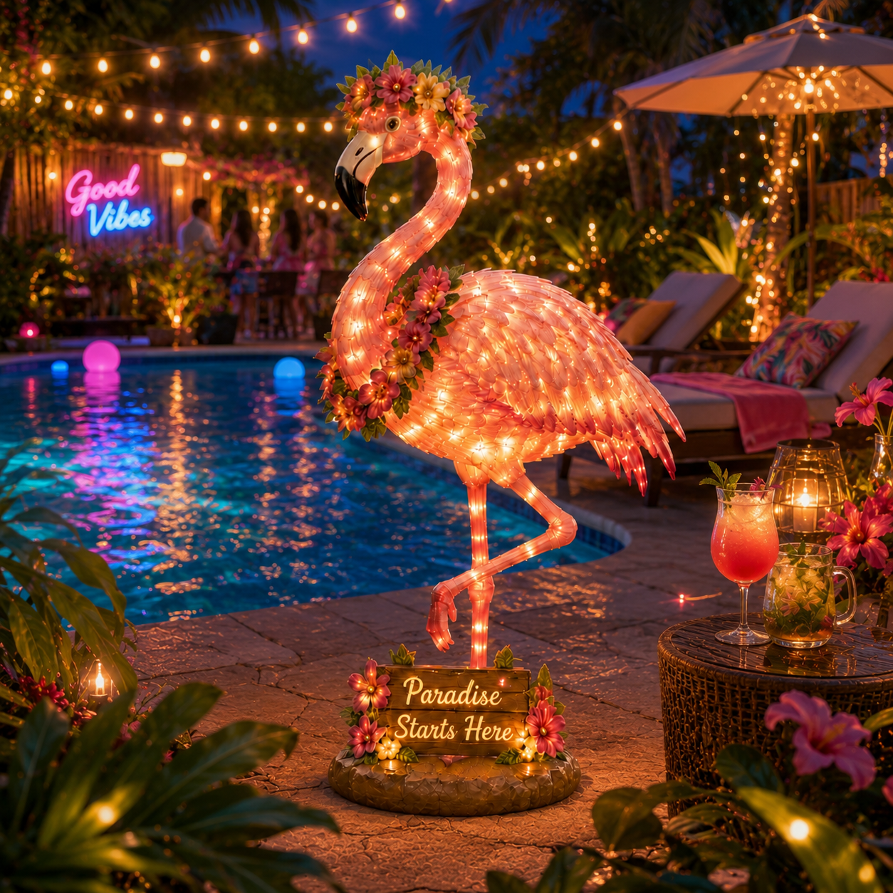 Flamingo Glow Garden Sculpture – Tropical Pink Light-Up Yard Decor for Backyard & Patio Nights