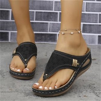 Plain Summer Pu Vintage Wedge Sandal