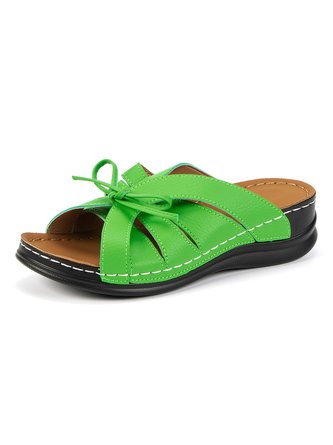 Casual bow-knot openwork comfortable wedge sandals