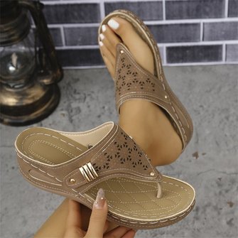 Plain Summer Pu Vintage Wedge Sandal