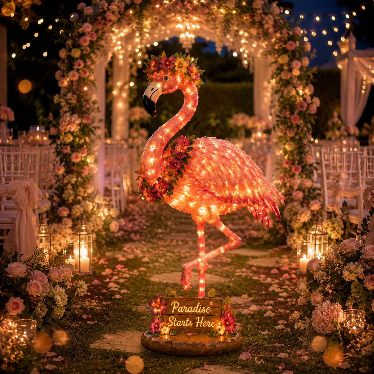 Flamingo Glow Garden Sculpture – Tropical Pink Light-Up Yard Decor for Backyard & Patio Nights