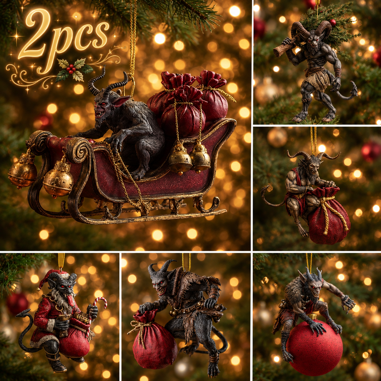 Krampus Christmas Ornament Set – Dark Holiday Mischief Collection