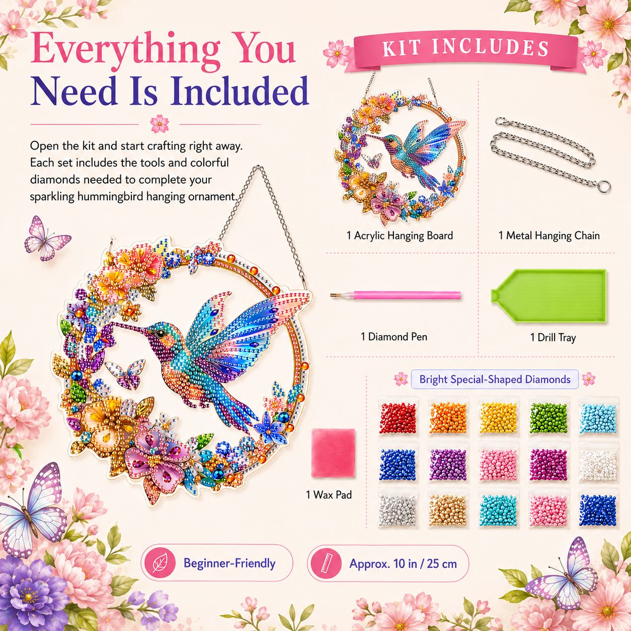 🔥Buy 1 Get 1 free,🐦 Hummingbird Diamond Art Hanging Ornament Kit – Sparkling DIY Window Ornament