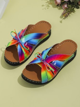Casual bow-knot openwork comfortable wedge sandals