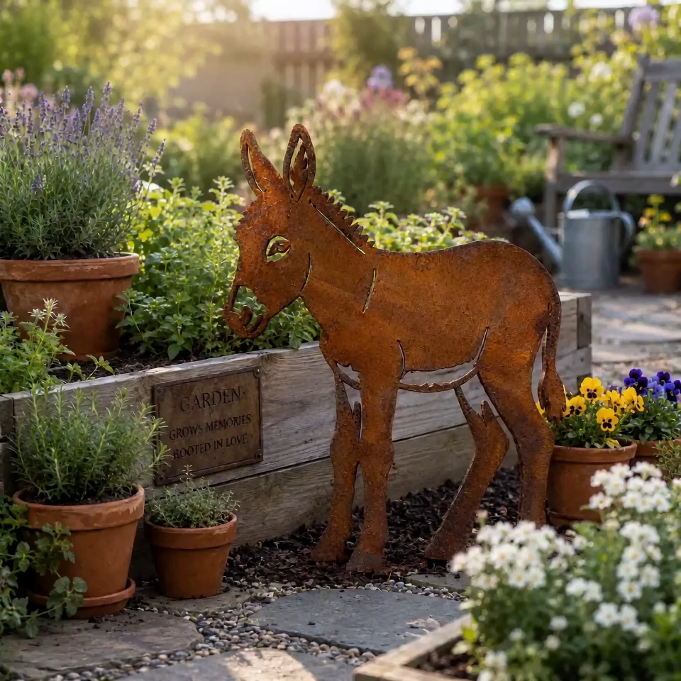 Rusty Donkey Metal Garden Stake