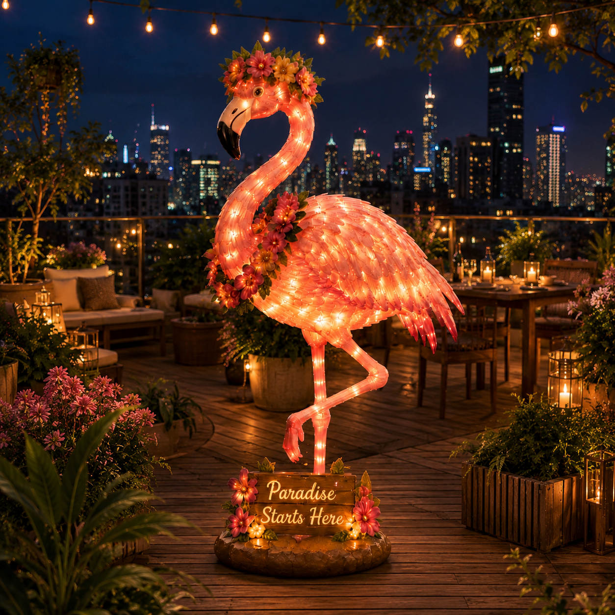 Flamingo Glow Garden Sculpture – Tropical Pink Light-Up Yard Decor for Backyard & Patio Nights