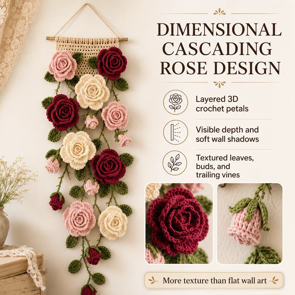 Boho Crochet Flower Wall Hanging Decor