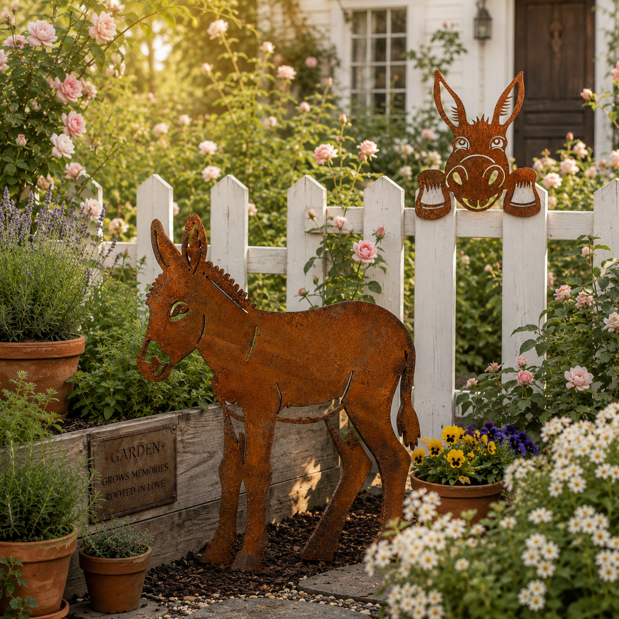 Rusty Donkey Metal Garden Stake