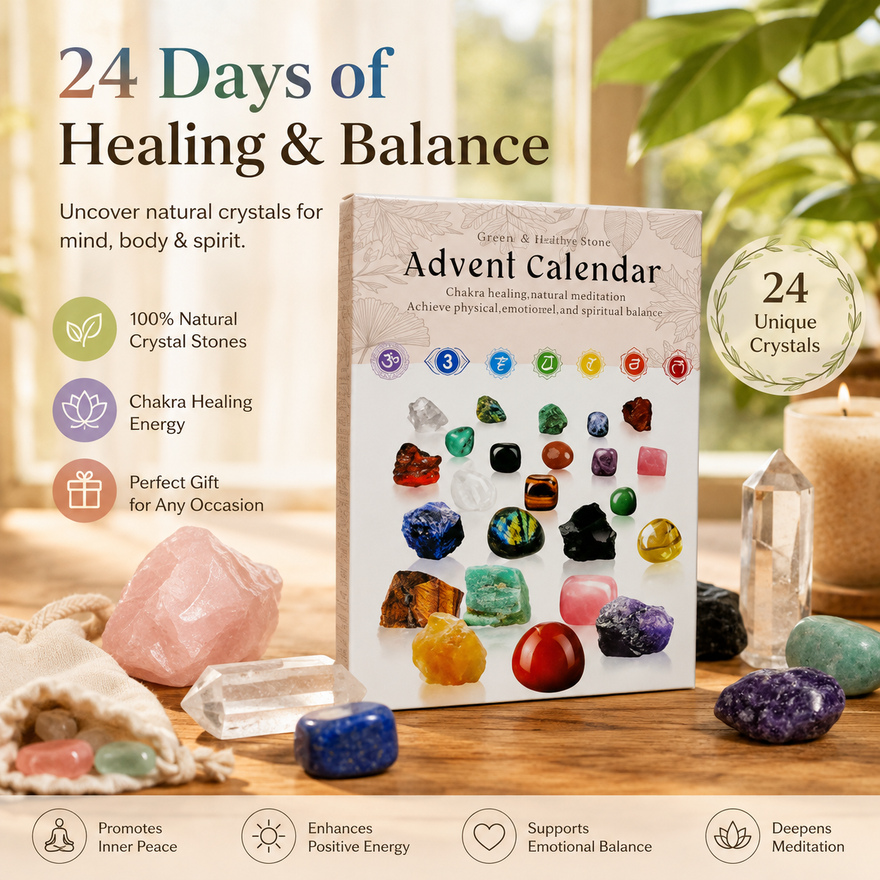 💎Crystals Advent Calendar 2026-24 Days Chakra Crystals&Healing Stones🔮