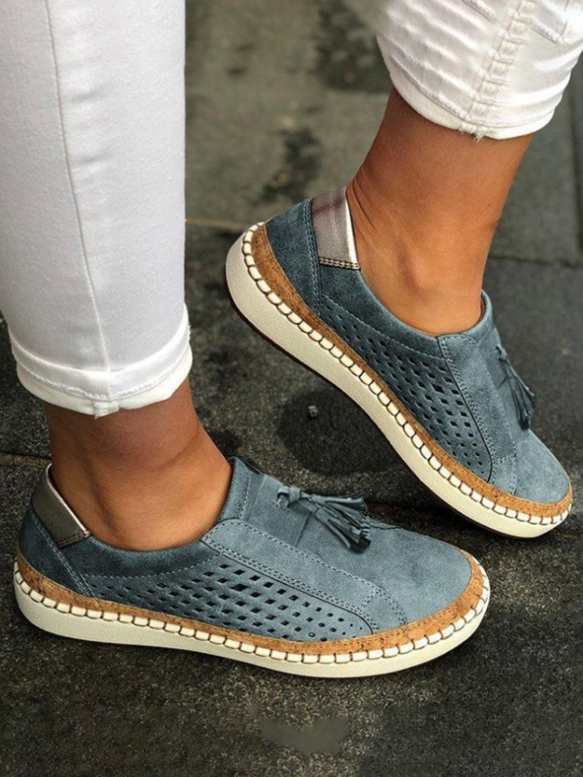 Slide Flat Heel Hollow-Out Round Toe Casual Women Breathable Sneakers