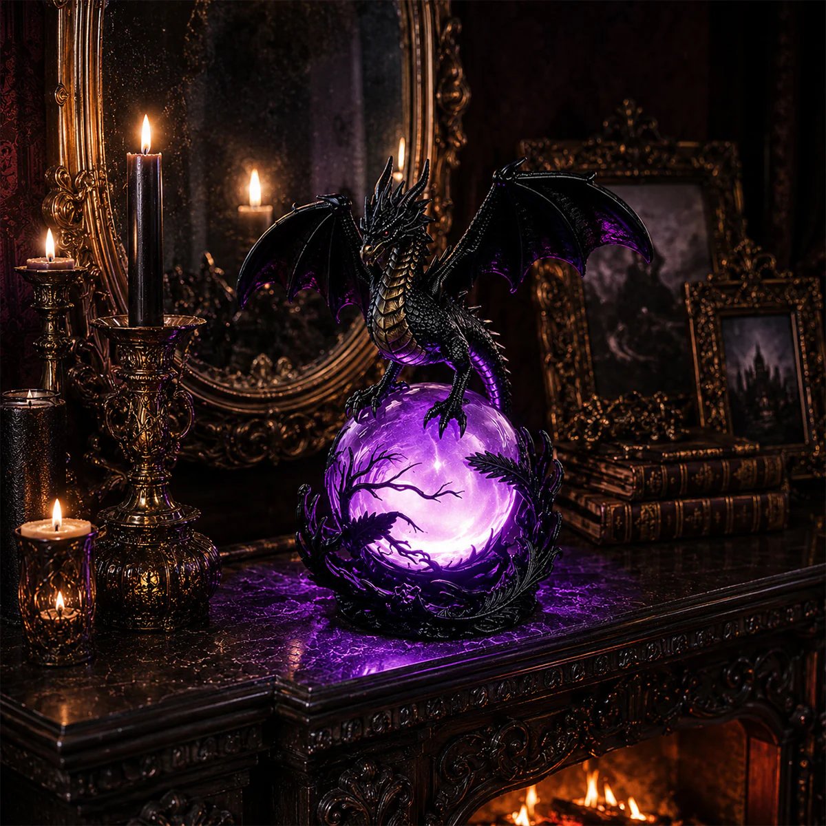 🔮🐉Gothic Dragon LED Crystal Ball Lamp for Dark Aesthetic Decor✨