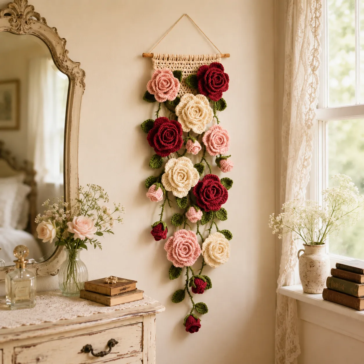 Boho Crochet Flower Wall Hanging Decor