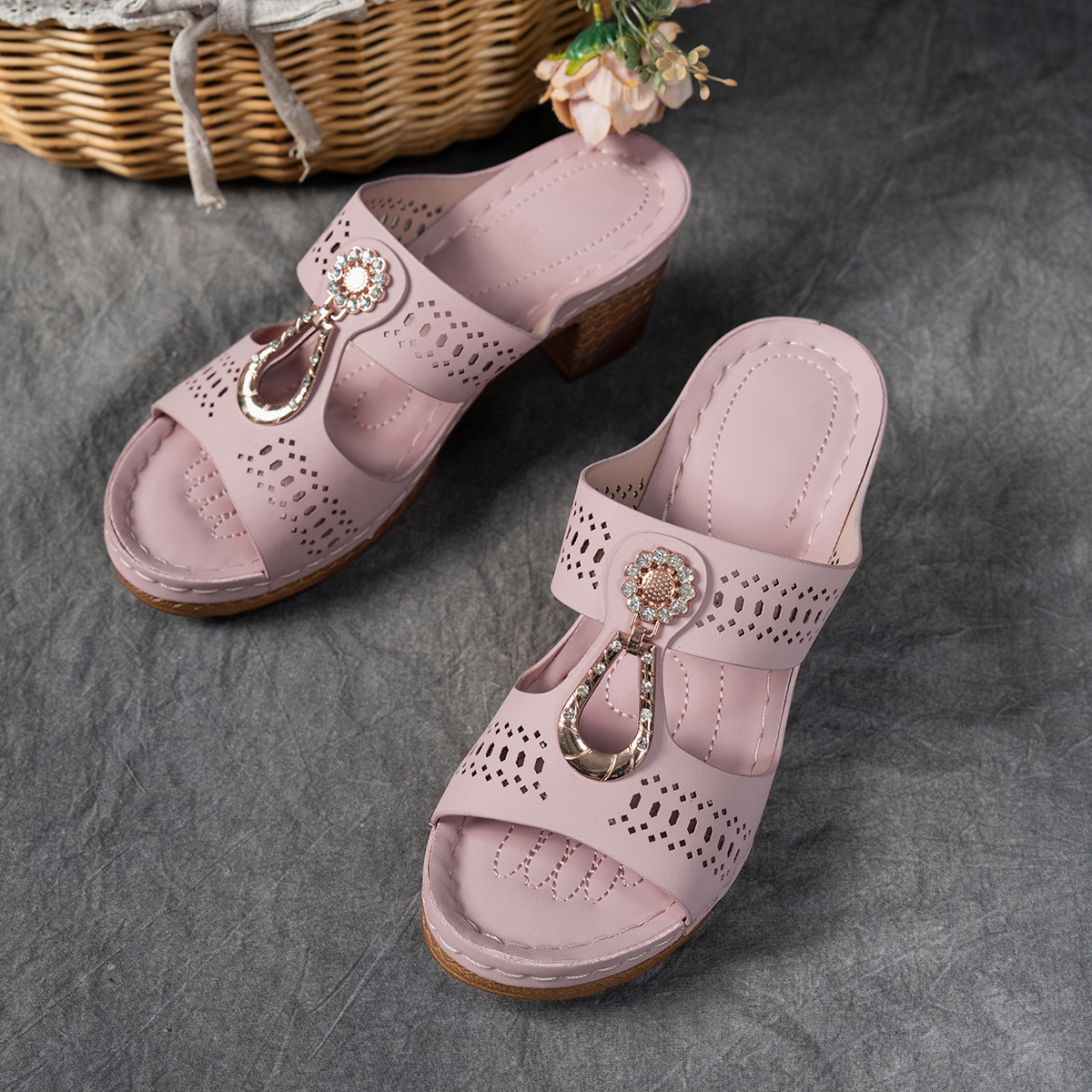 Women’s Orthopedic Rhinestone Heel Sandals – Elegant Comfort Support