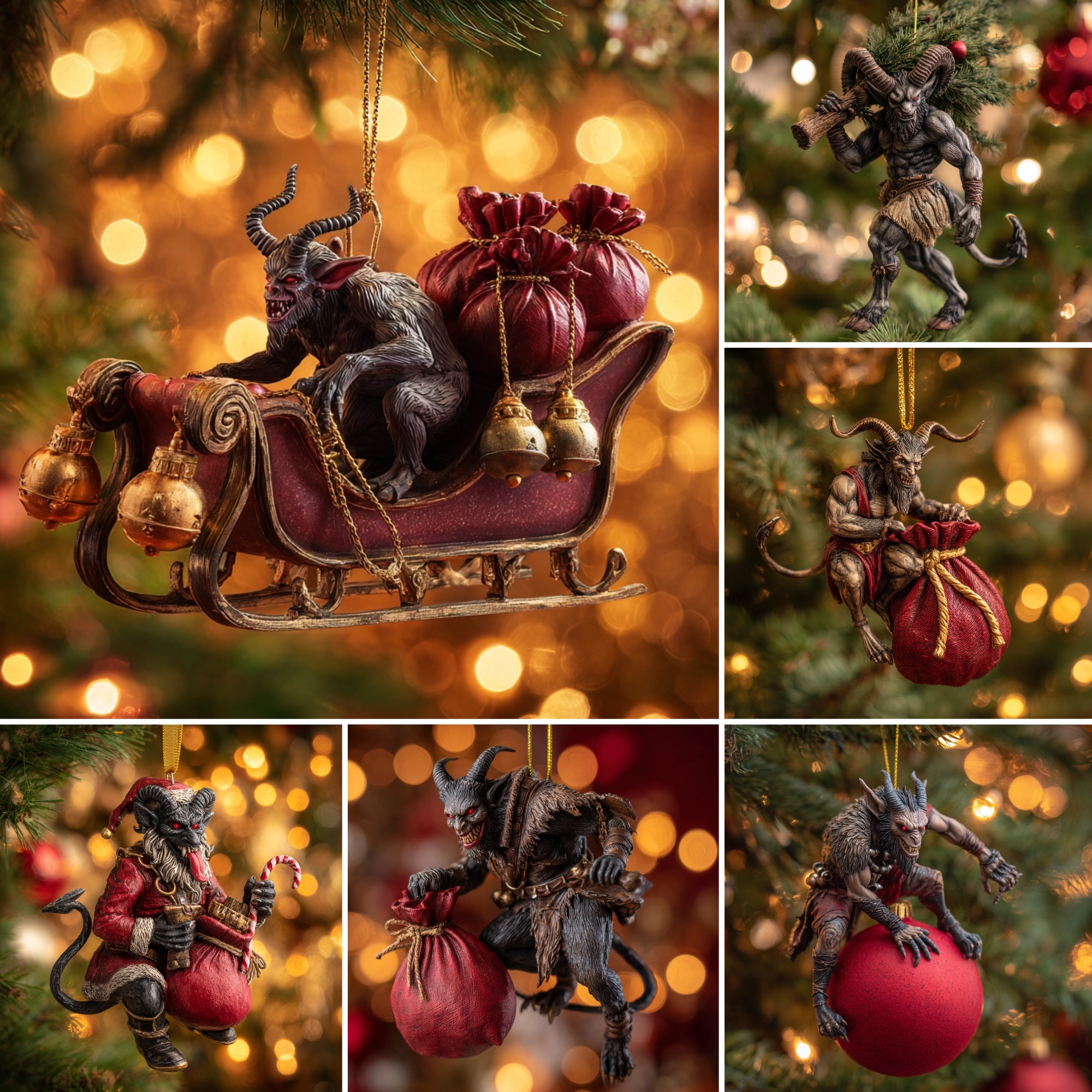 Krampus Christmas Ornament Set – Dark Holiday Mischief Collection
