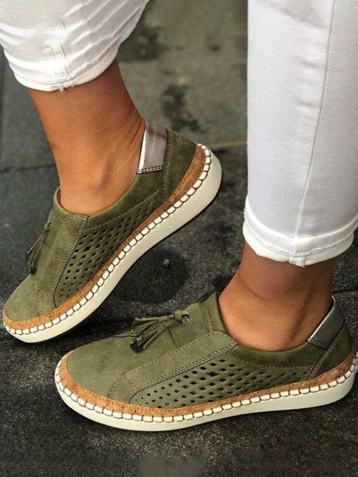 Slide Flat Heel Hollow-Out Round Toe Casual Women Breathable Sneakers