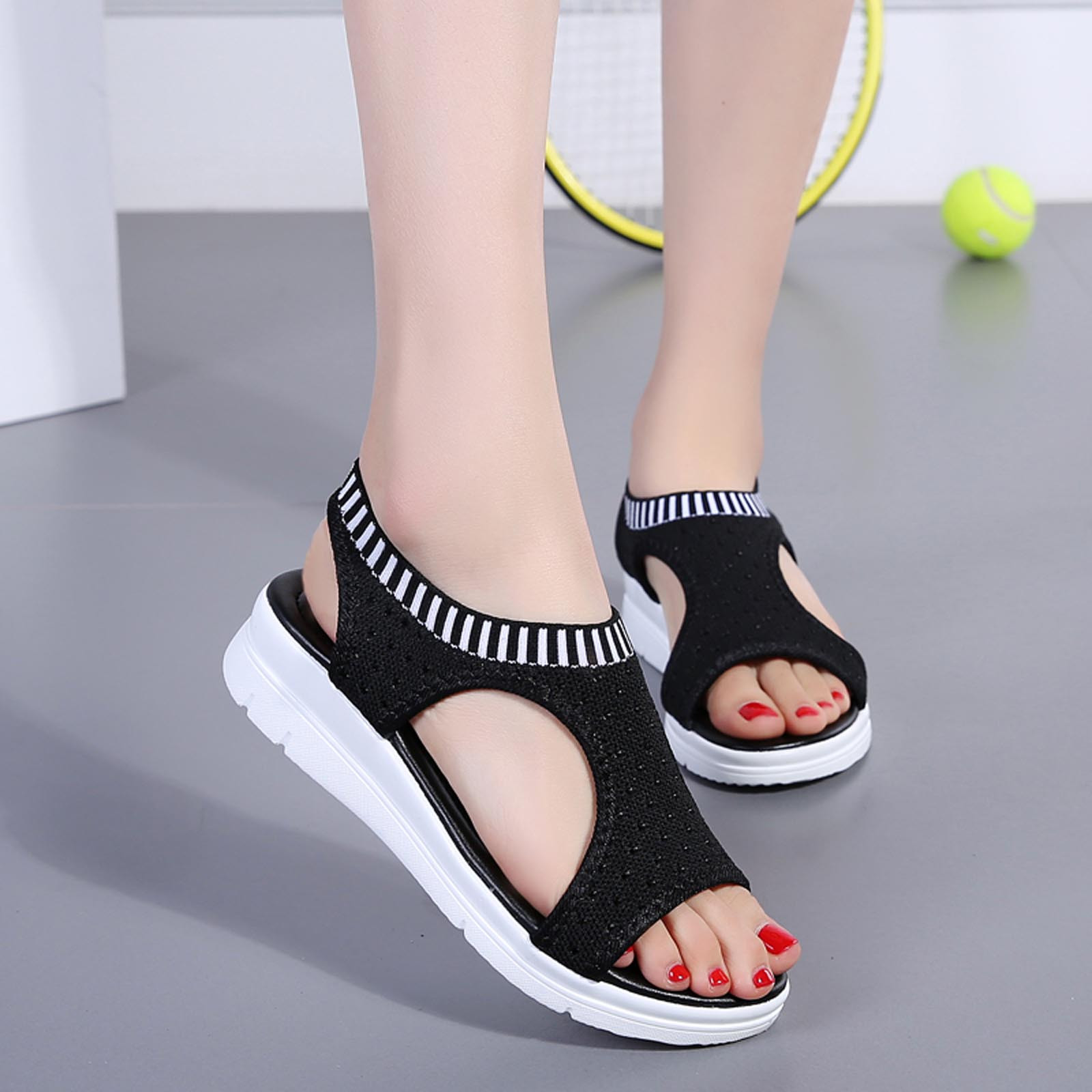 Womens Sandals New Fish Mouth Sandals Women's Large Size Flying Wedge Wedge Sports Women's Sandals Thick Sole Casual Sandals Wedge Sandals for Women