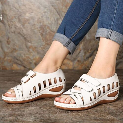 Women Summer Casual Leather Sandals Soft Sole Daily Walking Shoes