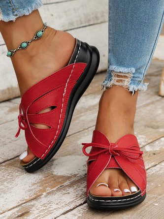 Casual bow-knot openwork comfortable wedge sandals
