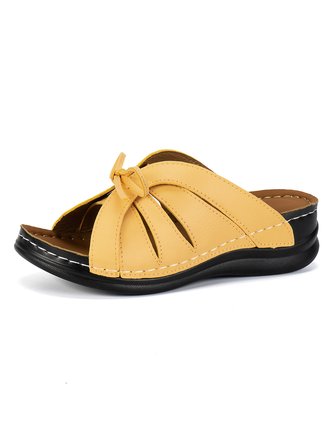 Casual bow-knot openwork comfortable wedge sandals