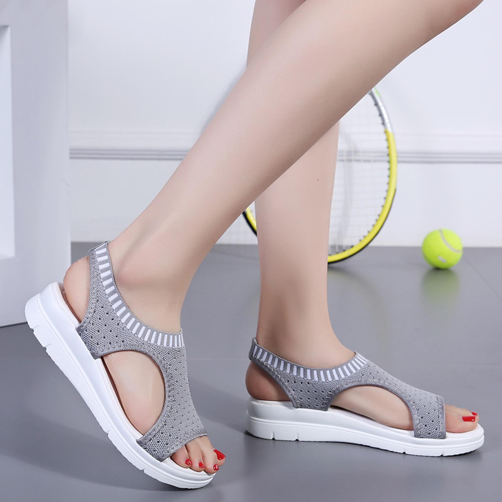 Womens Sandals New Fish Mouth Sandals Women's Large Size Flying Wedge Wedge Sports Women's Sandals Thick Sole Casual Sandals Wedge Sandals for Women