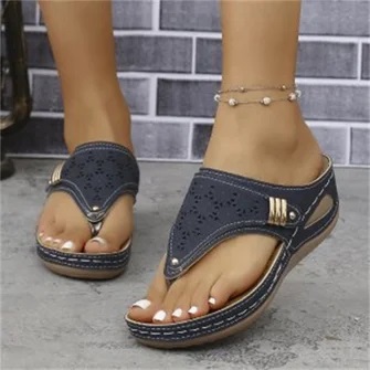 Plain Summer Pu Vintage Wedge Sandal