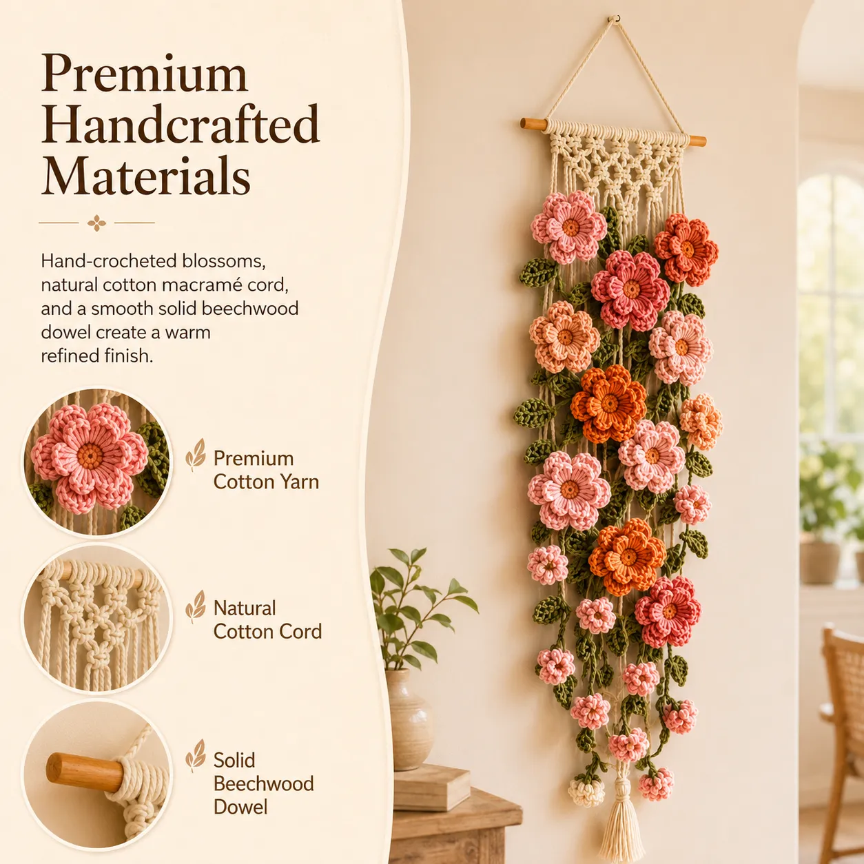 Boho Crochet Flower Wall Hanging Decor