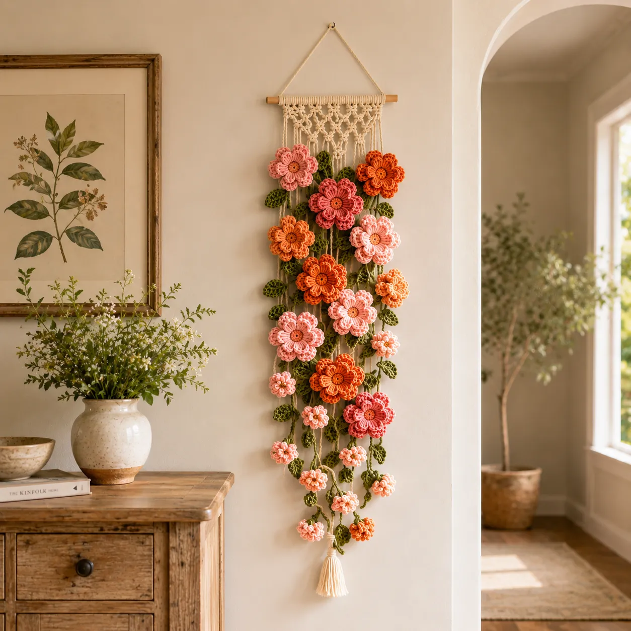 Boho Crochet Flower Wall Hanging Decor
