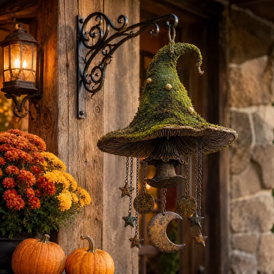 Enchanted Moss Witch Hat Hanging