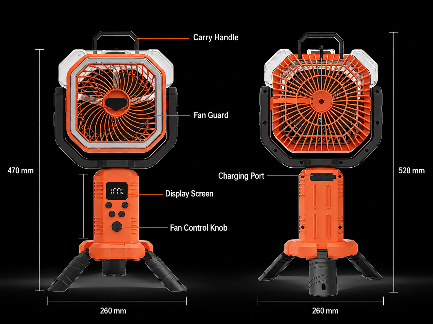 Portable Cordless Misting Fan with Digital Display, 20,000mAh Rechargeable Battery, Telescopic Tripod Stand for Camping & Outdoor Use