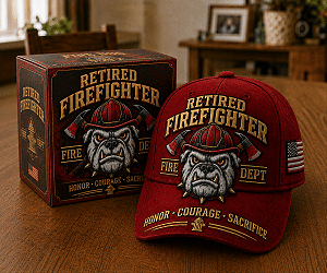 🚒 Honor • Courage • Sacrifice • Eternal Tribute🐶 Retired Firefighter Firehouse Bulldog Commemorative Hat