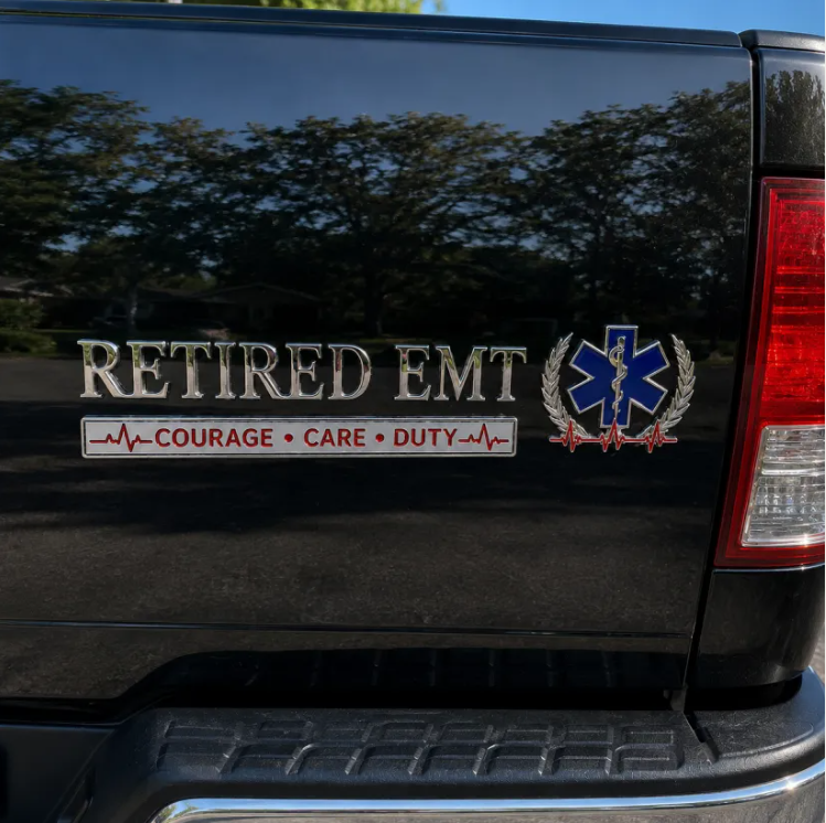 🚑 Retired EMT Courage Care Duty Car Emblem Metal Badge