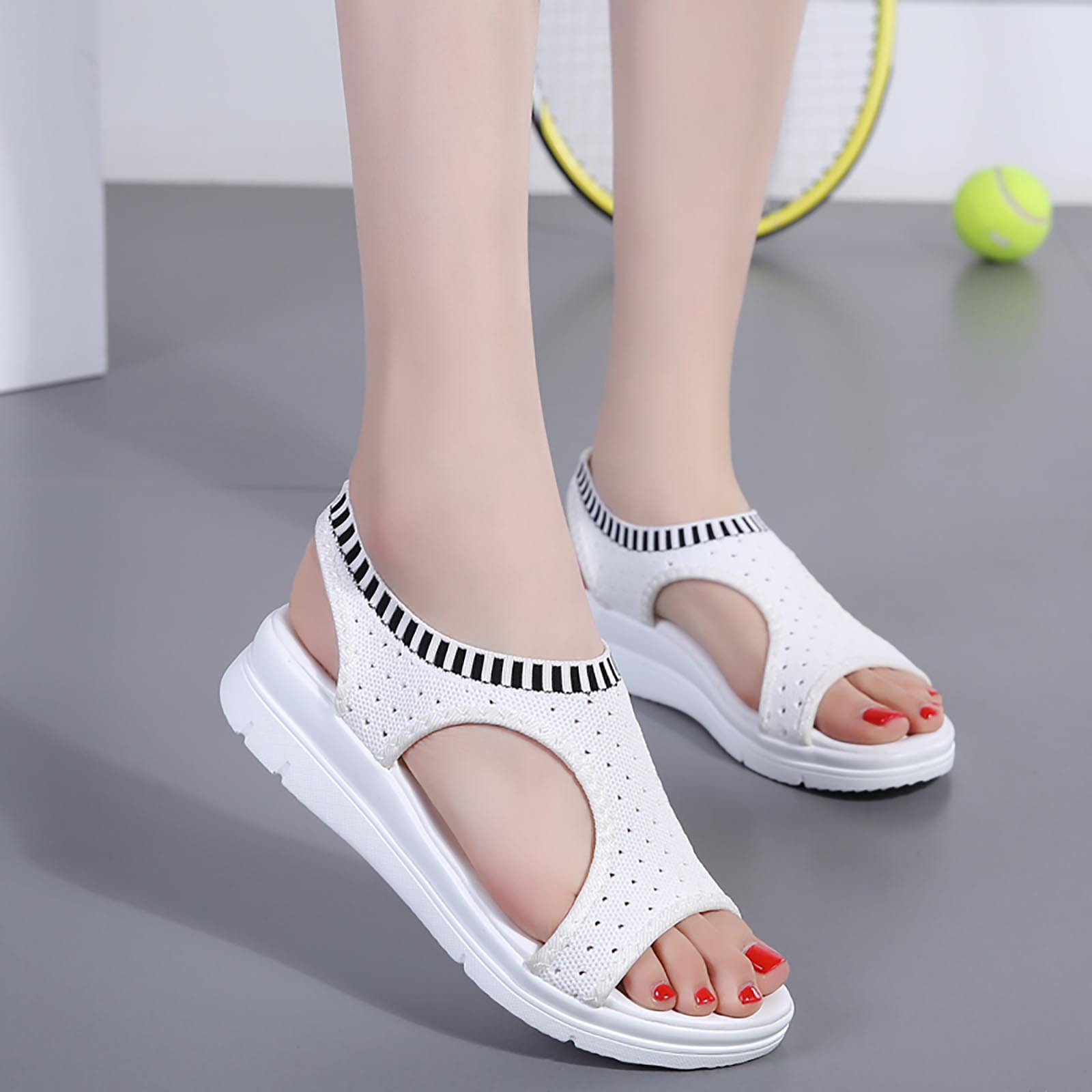 Womens Sandals New Fish Mouth Sandals Women's Large Size Flying Wedge Wedge Sports Women's Sandals Thick Sole Casual Sandals Wedge Sandals for Women