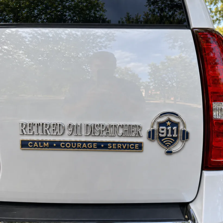 🎧🚨 📞 Retired 911 Dispatcher Calm Courage Service Car Emblem Metal Badge