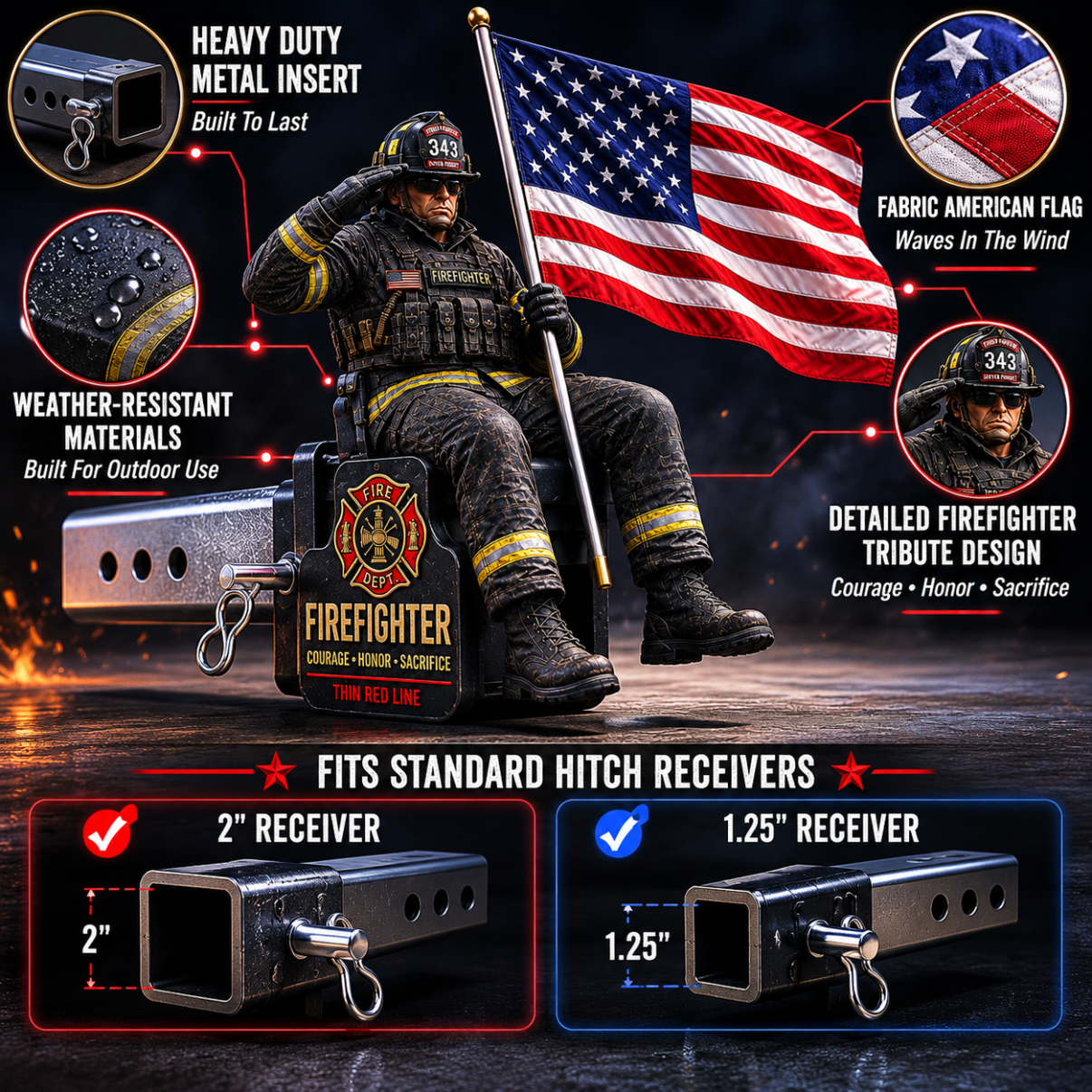 Best Father's Day Gift for Firefighter Dad 🚒❤️ Firefighter Thin Red Line Tribute Trailer Hitch Cover