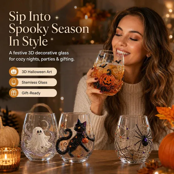 🎃 3D Halloween Glassware Collection | For Magical Halloween Sips, Eye-Catching 3D Details, Luminous Festive Party Moments & Cozy Fall Home Bar Glow