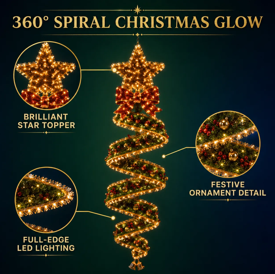 🎄 Enchanted Christmas Spiral Hanging Lights | Glowing Holiday Porch Decor
